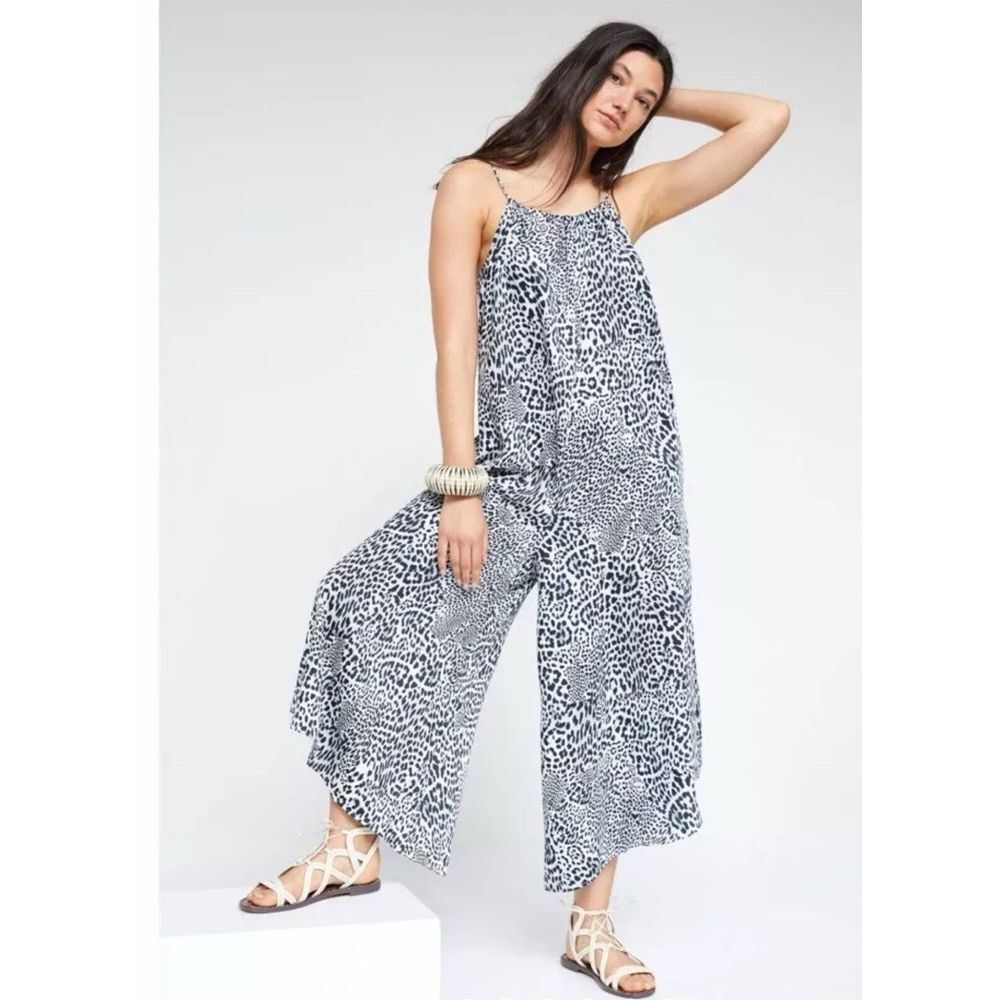 Anthropologie Breezy Wide-Leg Jumpsuit in Black Motif Animal Print Large